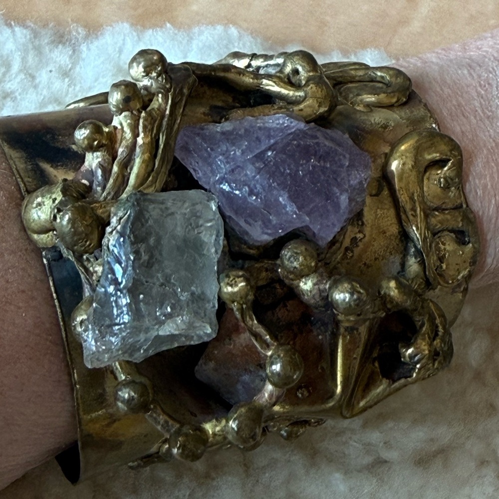 Brutalist, vintage, signed Carvalhu Rio, very heavy, unique, amethyst bracelet - Picture 13 of 15